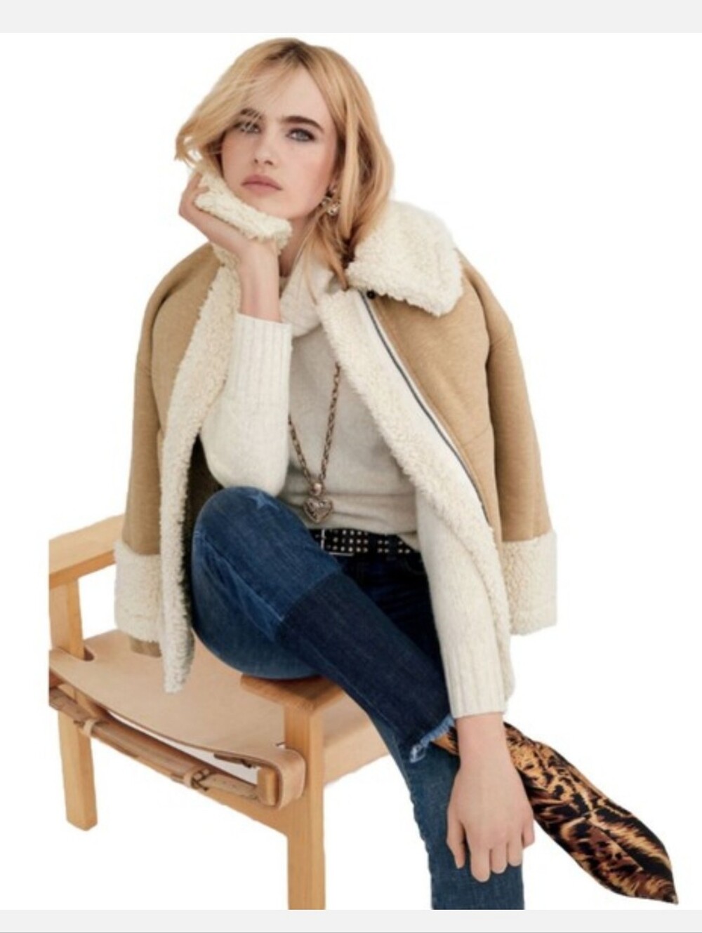 Cabi McQueen Faux Shearling Lined Full Zip Sweatshirt Jacket Small